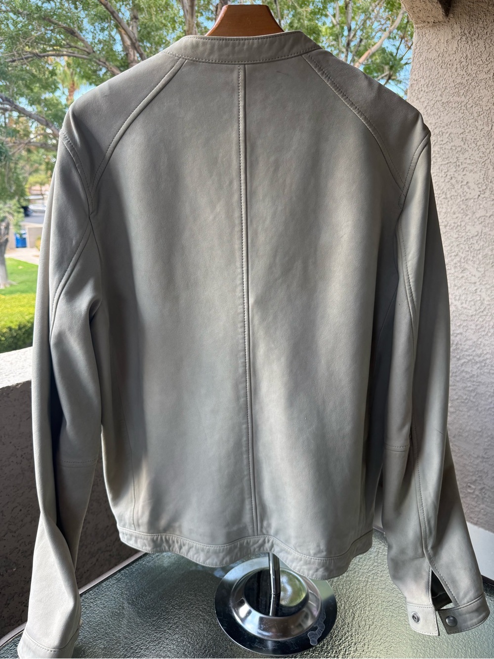 AllSaints Men's Suede Bomber Jacket in Light Beige - Picture 7 of 13